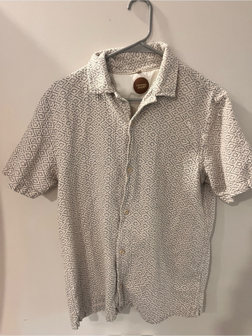 Common People Cream Short-Sleeve Button-Down with Micro Diamond Pattern